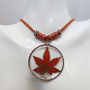 BrazenSoul Pressed Leaf Resin Necklace with Ox-Bone Beads
